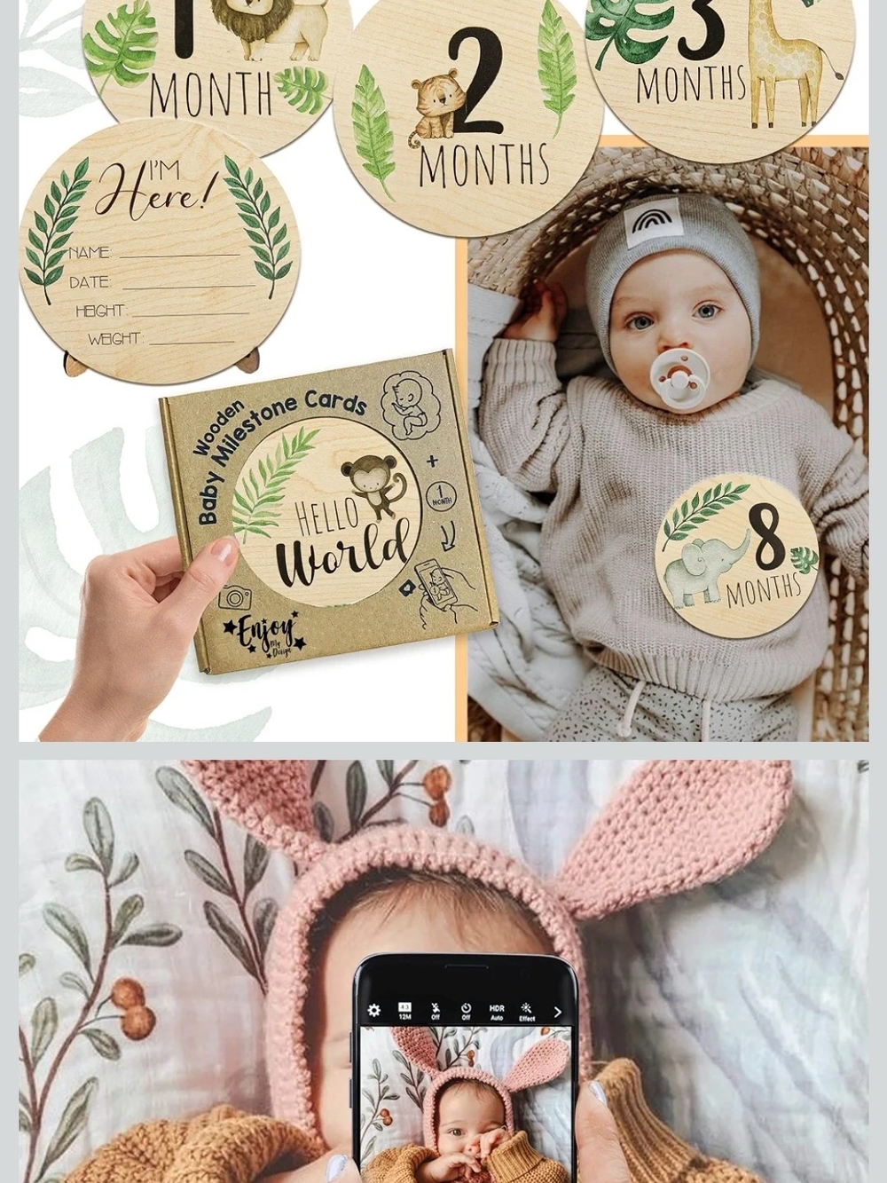 Wooden Baby Monthly Milestone Discs - Neutral Woodland